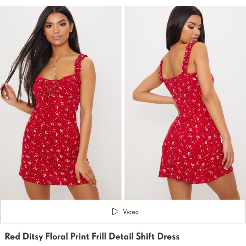 Red floral print shift dress